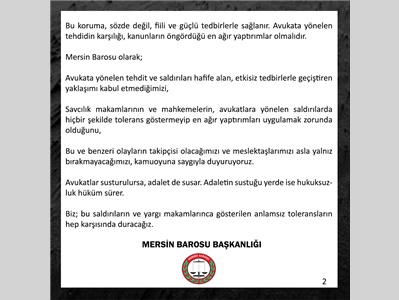 MESLEKTAŞIMIZA VE HUKUK GÜVENLİĞİNE YAPILAN MENFUR SALDIRIYI KINIYORUZ