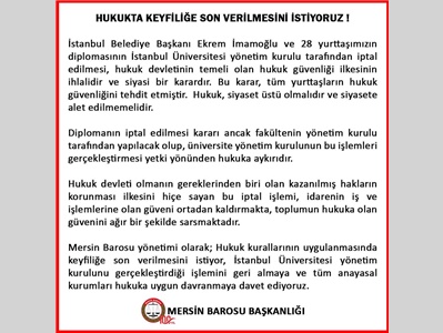 HUKUKTA KEYFİLİĞE SON VERİLMESİNİ İSTİYORUZ