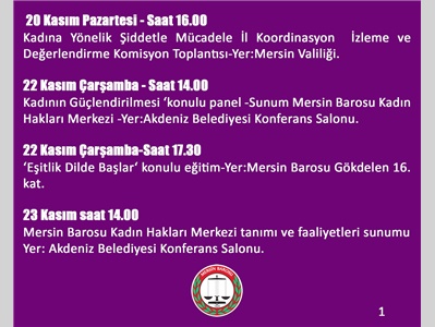 KADIN HAKLARI MERKEZİ ETKİNLİK TAKVİMİ