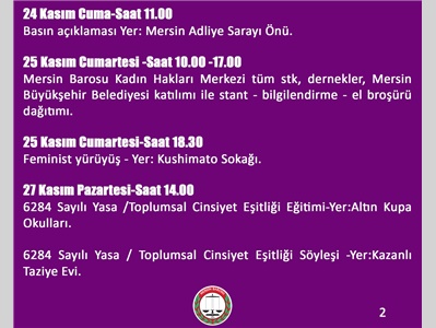 KADIN HAKLARI MERKEZİ ETKİNLİK TAKVİMİ