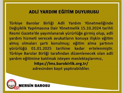 ADLİ YARDIM EĞİTİM DUYURUSU