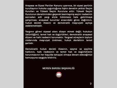 SEÇİM İRADESİNE YÖNELİK HUKUKSUZ MÜDAHALELER KABUL EDİLEMEZ