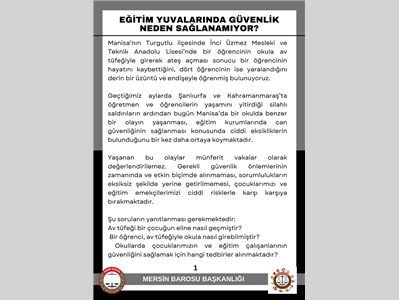 BARO BAŞKANI ÖZDEMİR: “EĞİTİM YUVALARINDA GÜVENLİK NEDEN SAĞLANAMIYOR?”