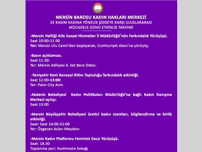 MERSİN BAROSU KHM 25 KASIM ETKİNLİK TAKVİMİ
