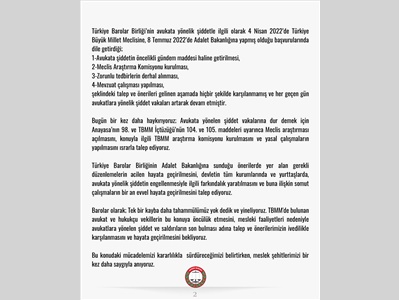 BAROLAR ORTAK AÇIKLAMA YAPARAK, TBMM'DEKİ AVUKAT VE HUKUKÇU VEKİLLERE SESLENDİ
