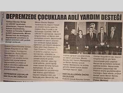 Depremzedelere adli yardım desteği