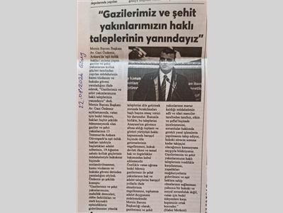 Baro Başkanı Özdemir'den gazi ve şehit yakınlarına destek