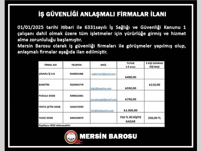 İŞ GÜVENLİĞİ ANLAŞMALI FİRMALAR İLANI
