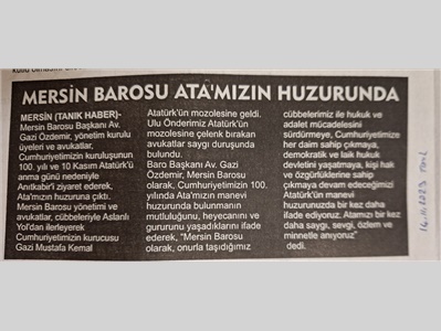 Mersin Barosu Ata'mızın huzuruna çıktı