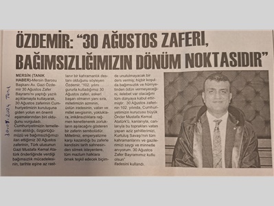 Başkanımızdan 30 Ağustos Zafer Bayramı Mesajı