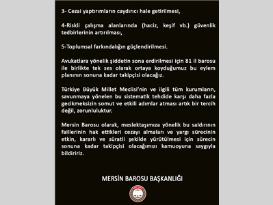 AVUKATA YÖNELİK ŞİDDET SONA ERİNCEYE KADAR MÜCADELEMİZDEN VAZGEÇMEYECEĞİZ
