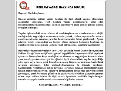 REKLAM YASAĞI HAKKINDA DUYURU