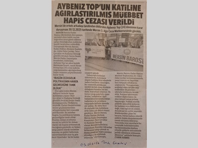 Kadın Hakları Merkezimiz, öldürülen Aybeniz Top duruşmasına katıldı